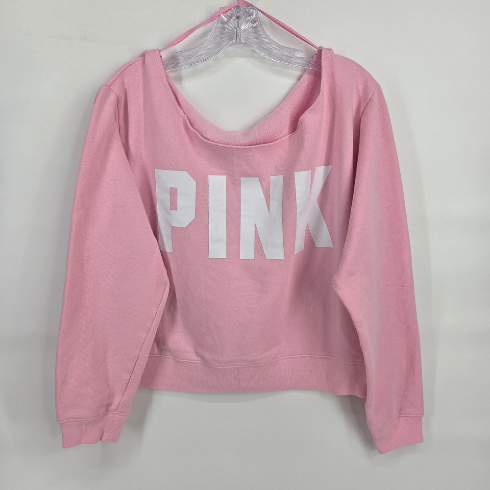 PINK Victoria's Secret Sweatshirt L Pink Graphic Raw Hem Coquette Barbie